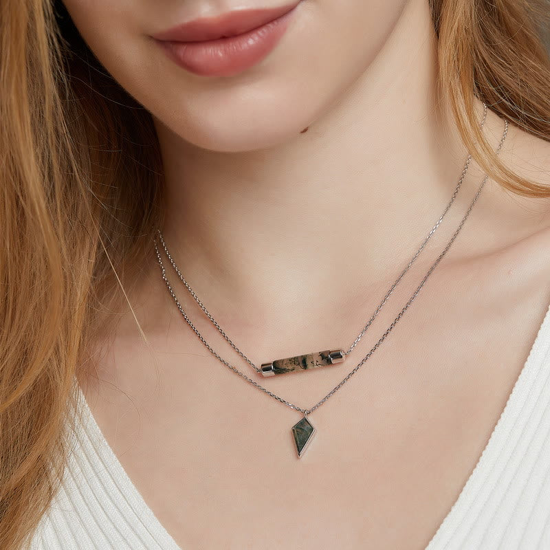 Ensemble de bijoux en agate mousse naturelle taillée en cerf-volant Olivenorma