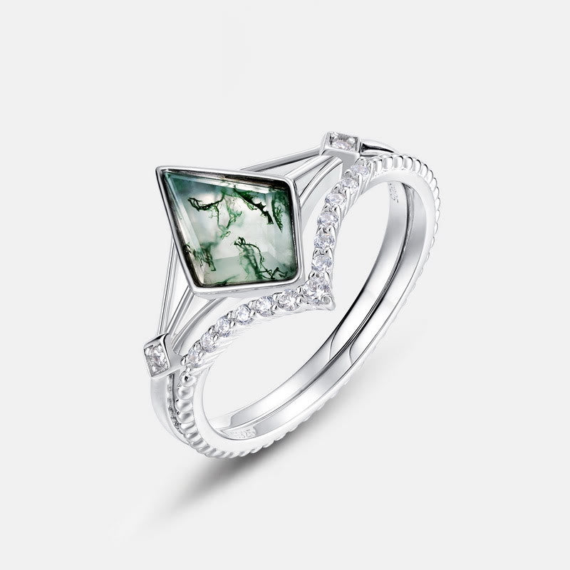 Ensemble de bijoux en agate mousse naturelle taillée en cerf-volant Olivenorma