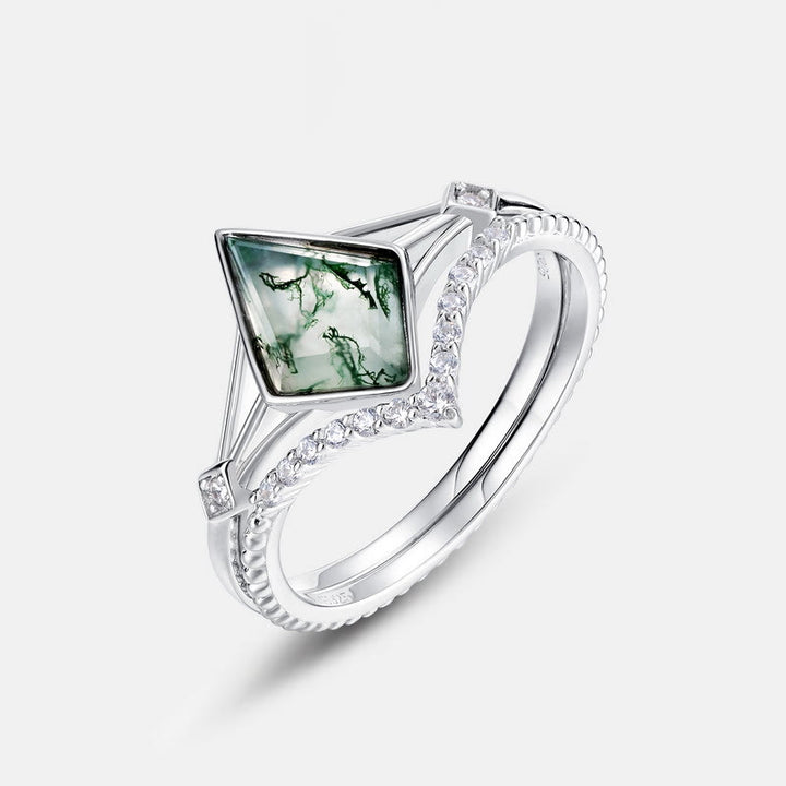 Ensemble de bijoux en agate mousse naturelle taillée en cerf-volant Olivenorma