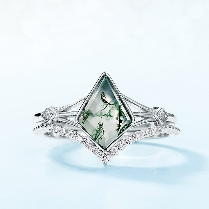 Ensemble de bijoux en agate mousse naturelle taillée en cerf-volant Olivenorma