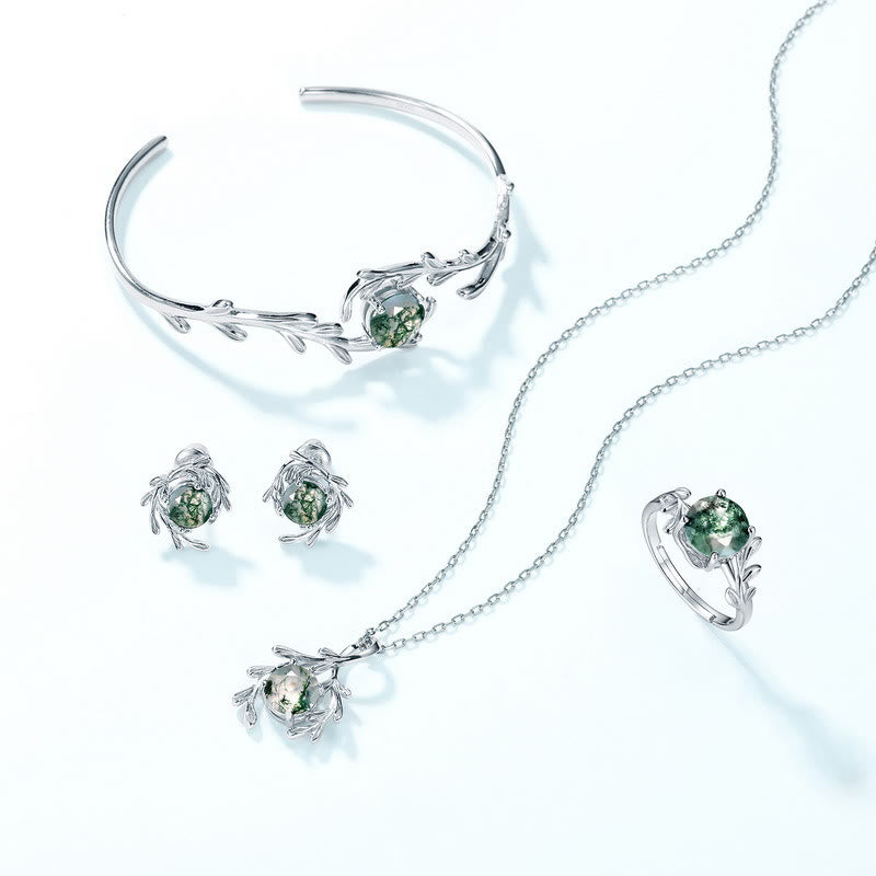 Ensemble de bijoux enveloppants en feuille d'agate mousse naturelle Olivenorma