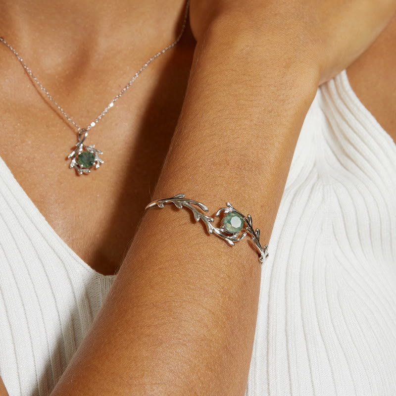 Ensemble de bijoux enveloppants en feuille d'agate mousse naturelle Olivenorma