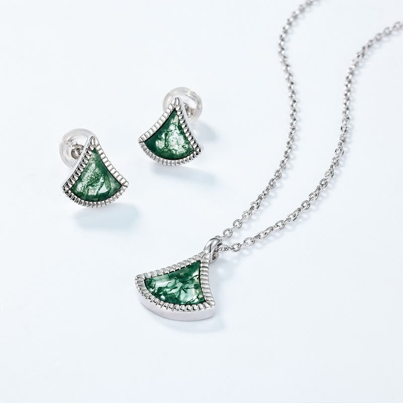 Ensemble de bijoux en agate mousse en forme de feuille de ginkgo Olivenorma