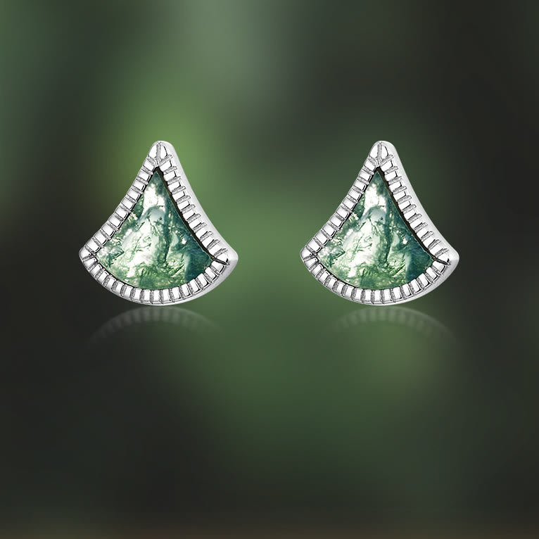 Ensemble de bijoux en agate mousse en forme de feuille de ginkgo Olivenorma