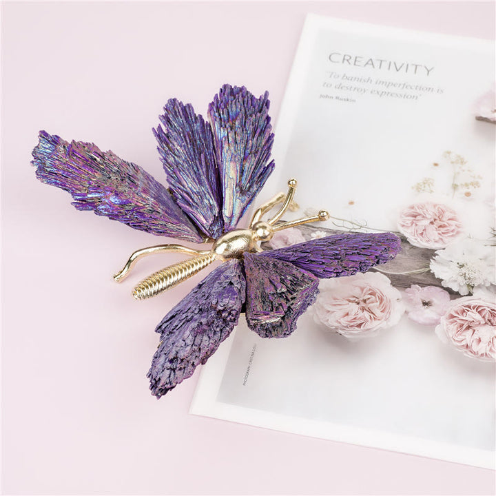 Décoration en pierre précieuse papillon en tourmaline naturelle violette électroplaquée Olivenorma