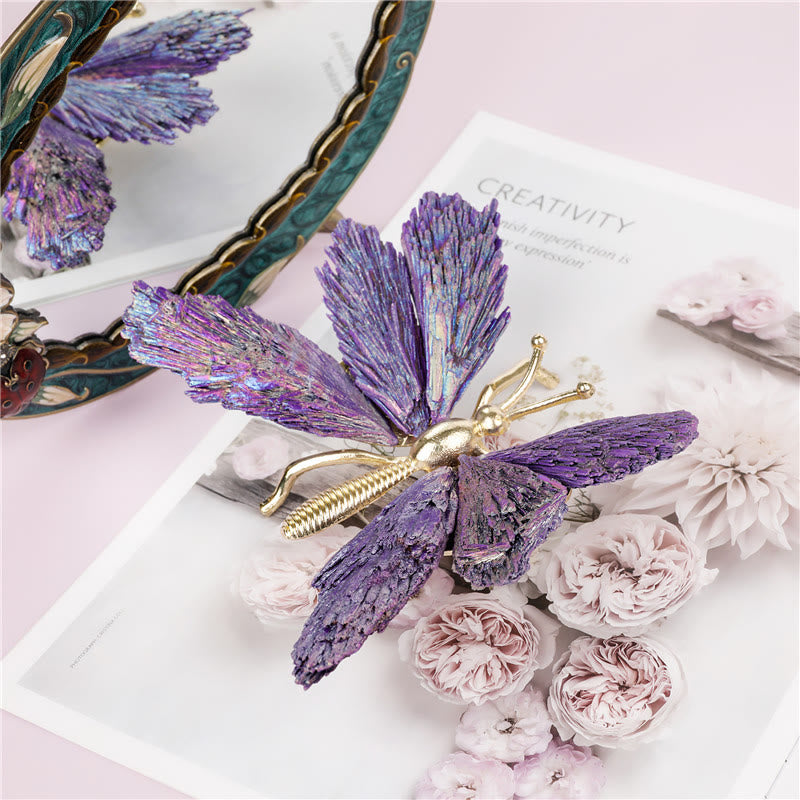 Décoration en pierre précieuse papillon en tourmaline naturelle violette électroplaquée Olivenorma