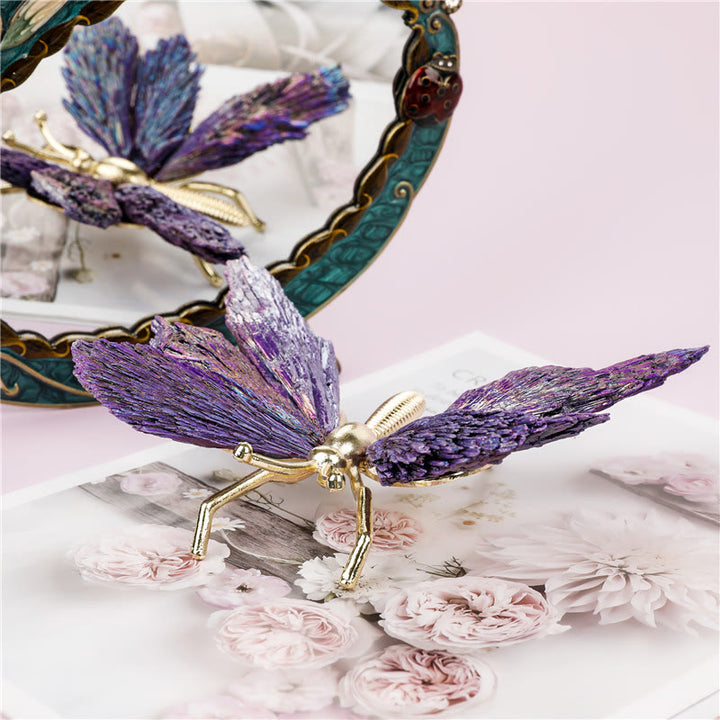 Décoration en pierre précieuse papillon en tourmaline naturelle violette électroplaquée Olivenorma