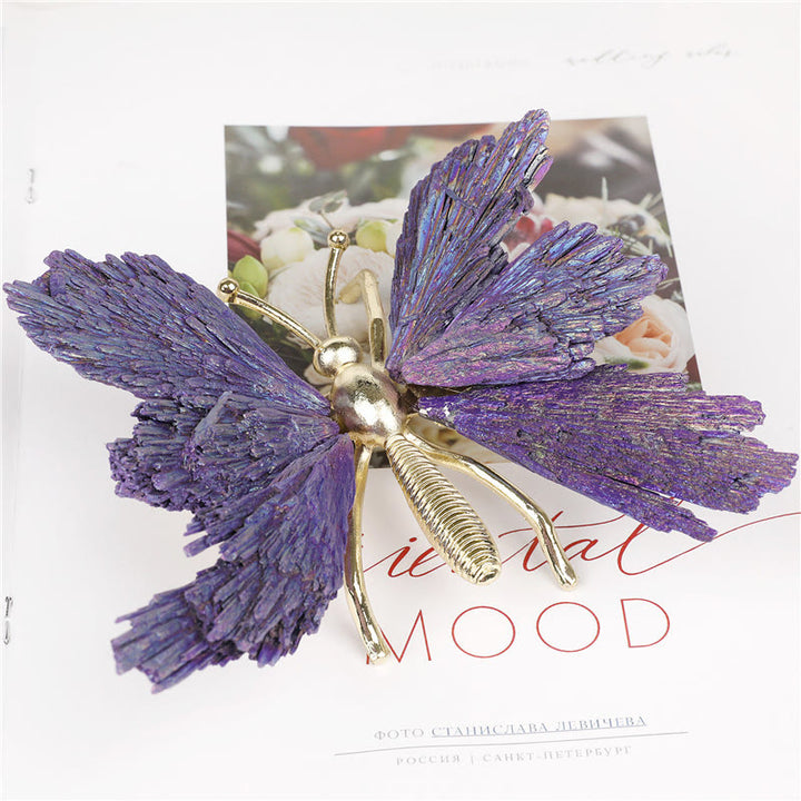Décoration en pierre précieuse papillon en tourmaline naturelle violette électroplaquée Olivenorma
