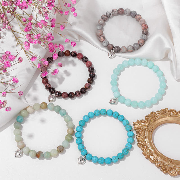 Bracelet d'équilibre et de guérison en pierre naturelle de quartz en forme de cœur Olivenorma