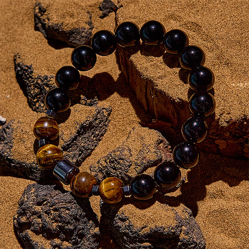 Bracelet de perles en hématite et en obsidienne œil de tigre Olivenorma