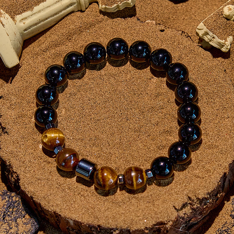 Bracelet de perles en hématite et en obsidienne œil de tigre Olivenorma