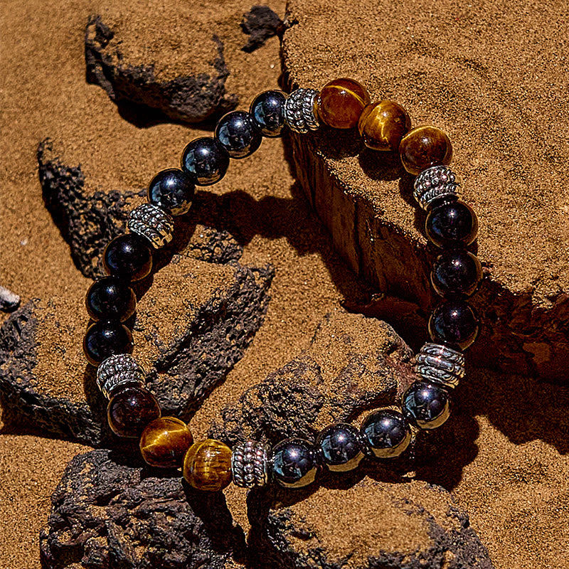 Bracelet en perles d'alliage d'obsidienne et d'hématite œil de tigre Olivenorma