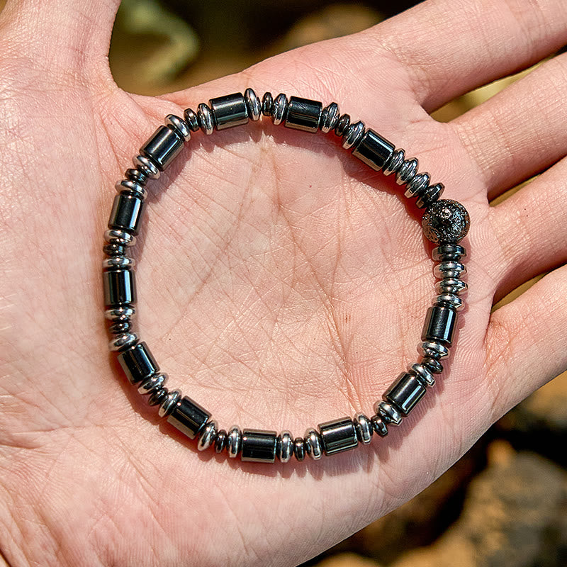 Bracelet en perles de pierre de lave hématite argentée électrolytique Olivenorma
