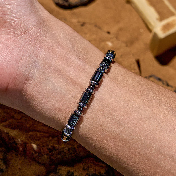 Bracelet en perles de pierre de lave hématite argentée électrolytique Olivenorma