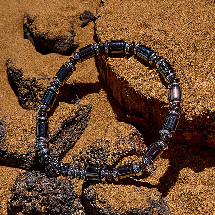 Bracelet en perles de pierre de lave hématite argentée électrolytique Olivenorma
