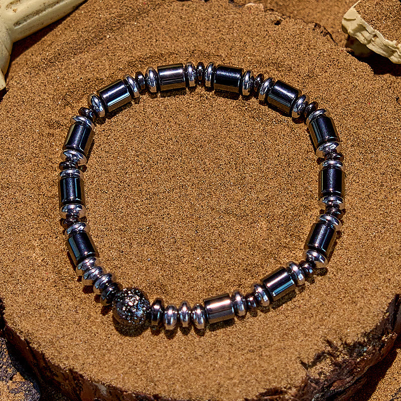 Bracelet en perles de pierre de lave hématite argentée électrolytique Olivenorma