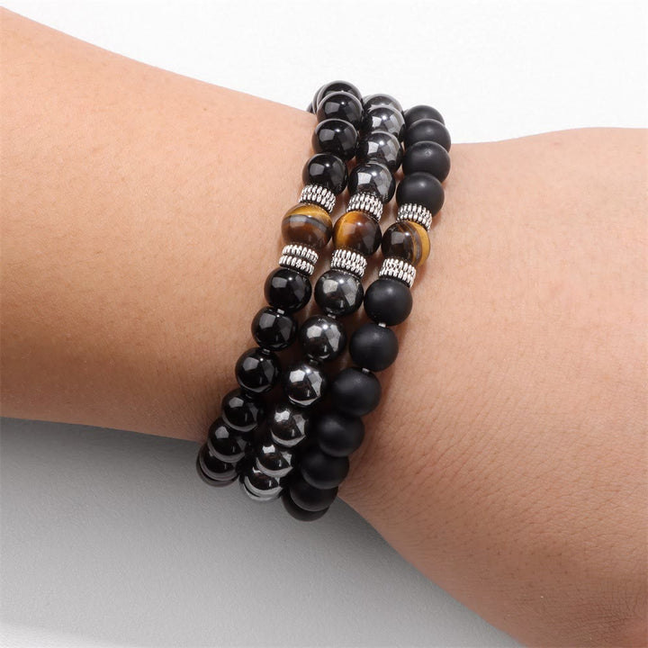 Bracelet de perles noires en œil de tigre naturel Olivenorma