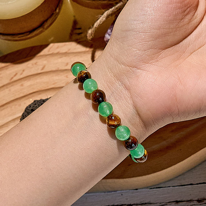 Bracelet en perles d'aventurine verte naturelle et œil de tigre Olivenorma