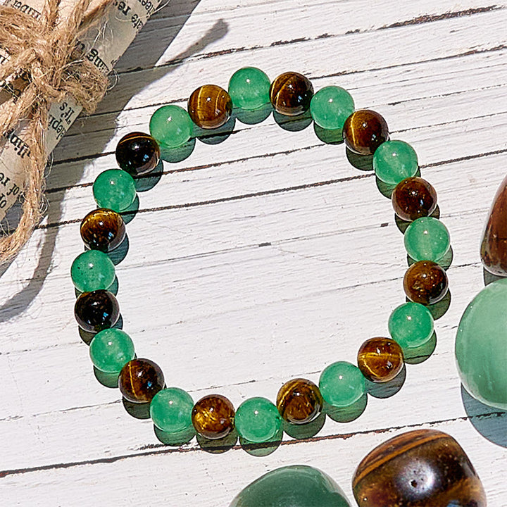 Bracelet en perles d'aventurine verte naturelle et œil de tigre Olivenorma