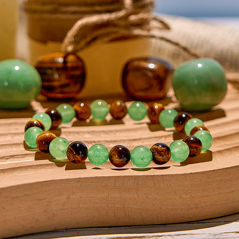 Bracelet en perles d'aventurine verte naturelle et œil de tigre Olivenorma