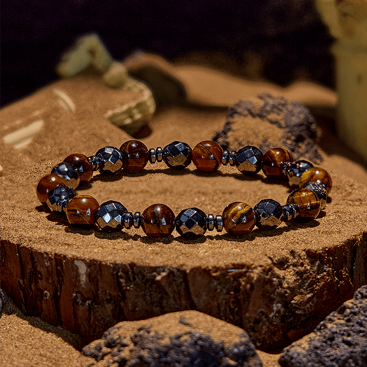 Bracelet en perles d'obsidienne hématite œil de tigre Olivenorma 2 pièces