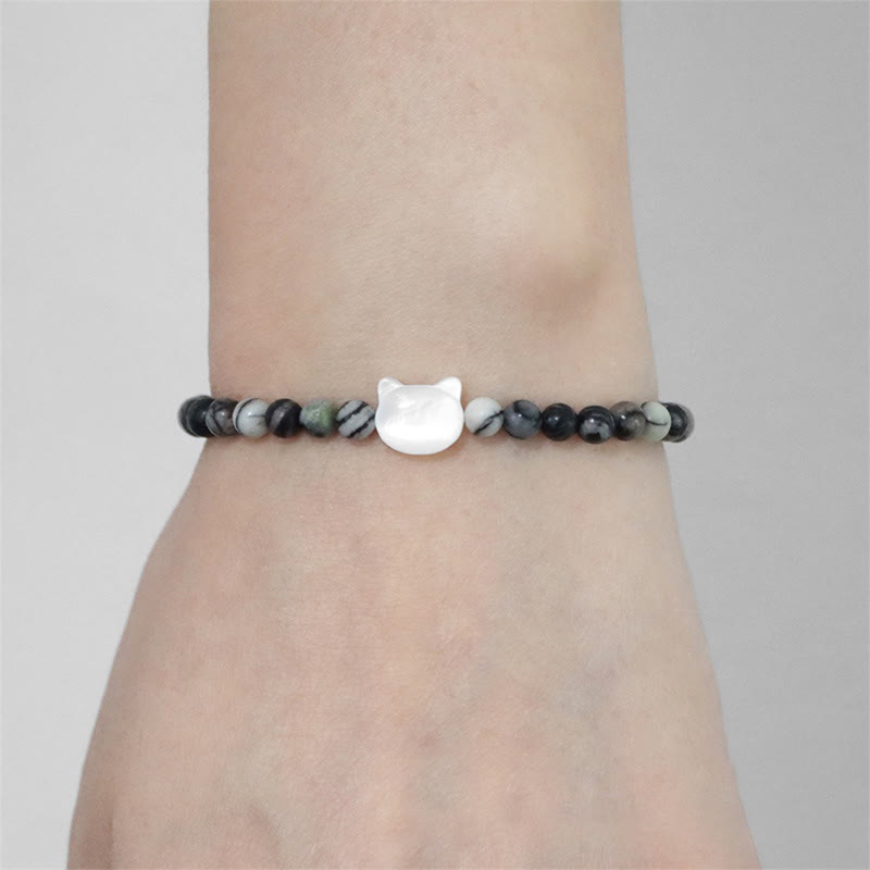 Bracelet en perles de pierre naturelle Olivenorma chaton Nacre 4mm