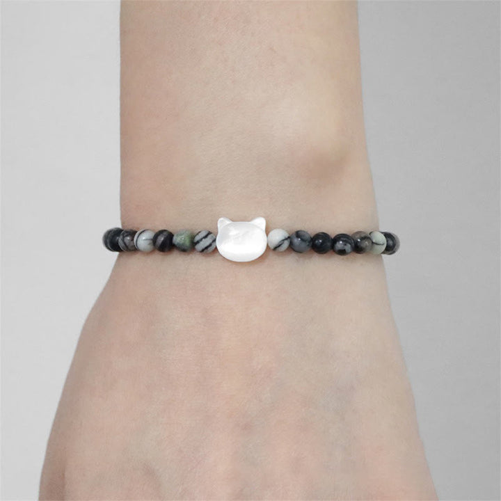 Bracelet en perles de pierre naturelle Olivenorma chaton Nacre 4mm