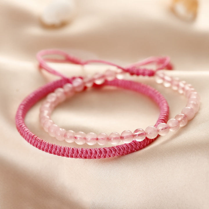 Bracelet tressé en perles de quartz rose naturel Olivenorma