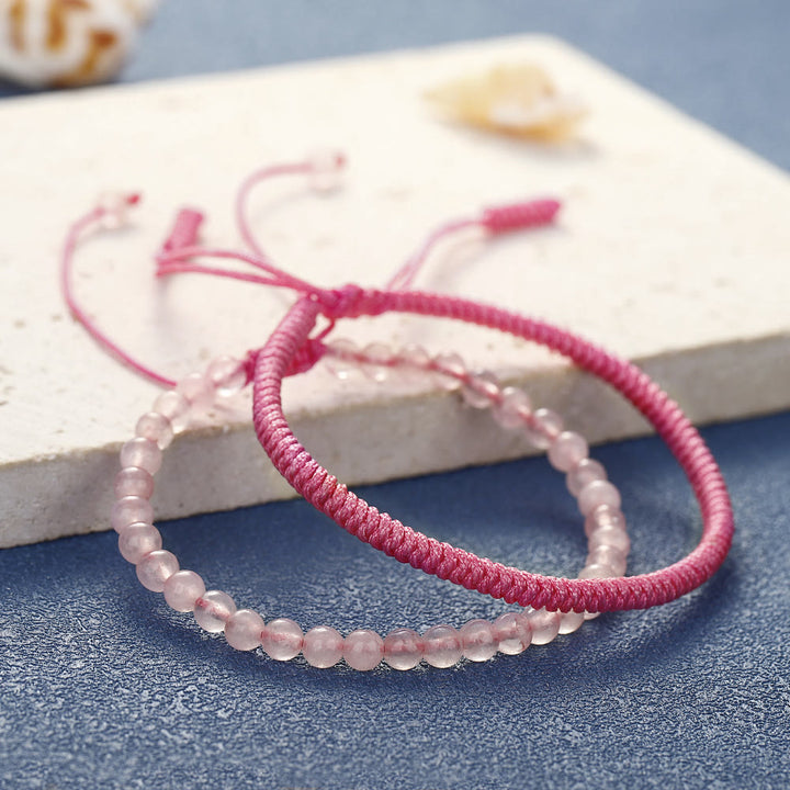 Bracelet tressé en perles de quartz rose naturel Olivenorma