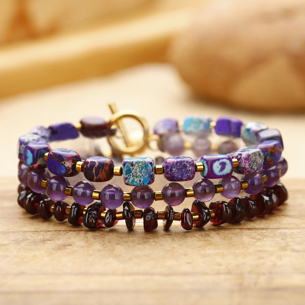 Bracelet de perles en pierre empereur violette améthyste grenat Olivenorma