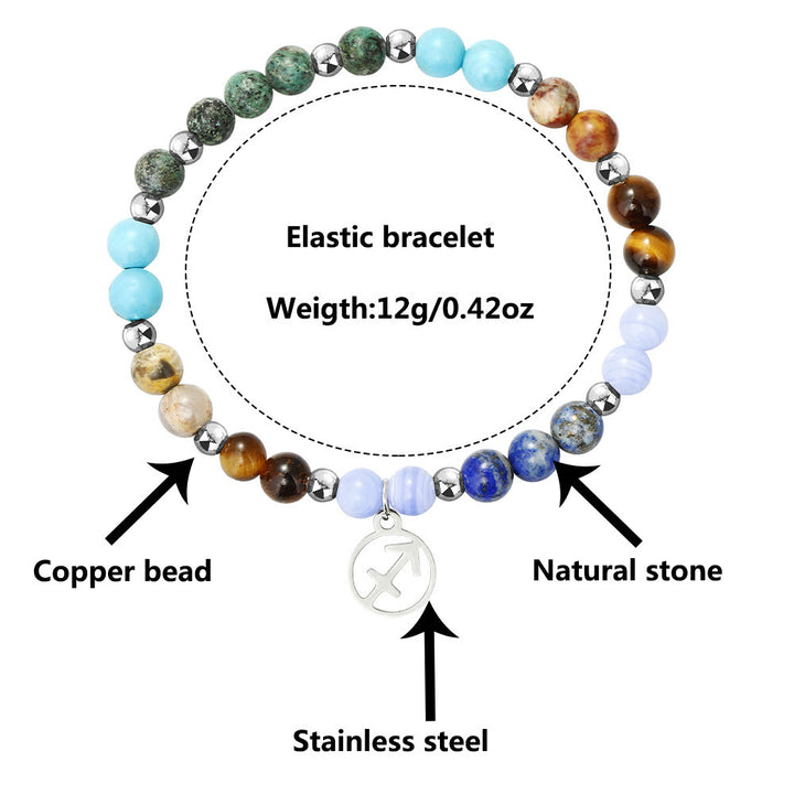 Bracelet pendentif zodiaque en argent avec perles en pierre naturelle Olivenorma