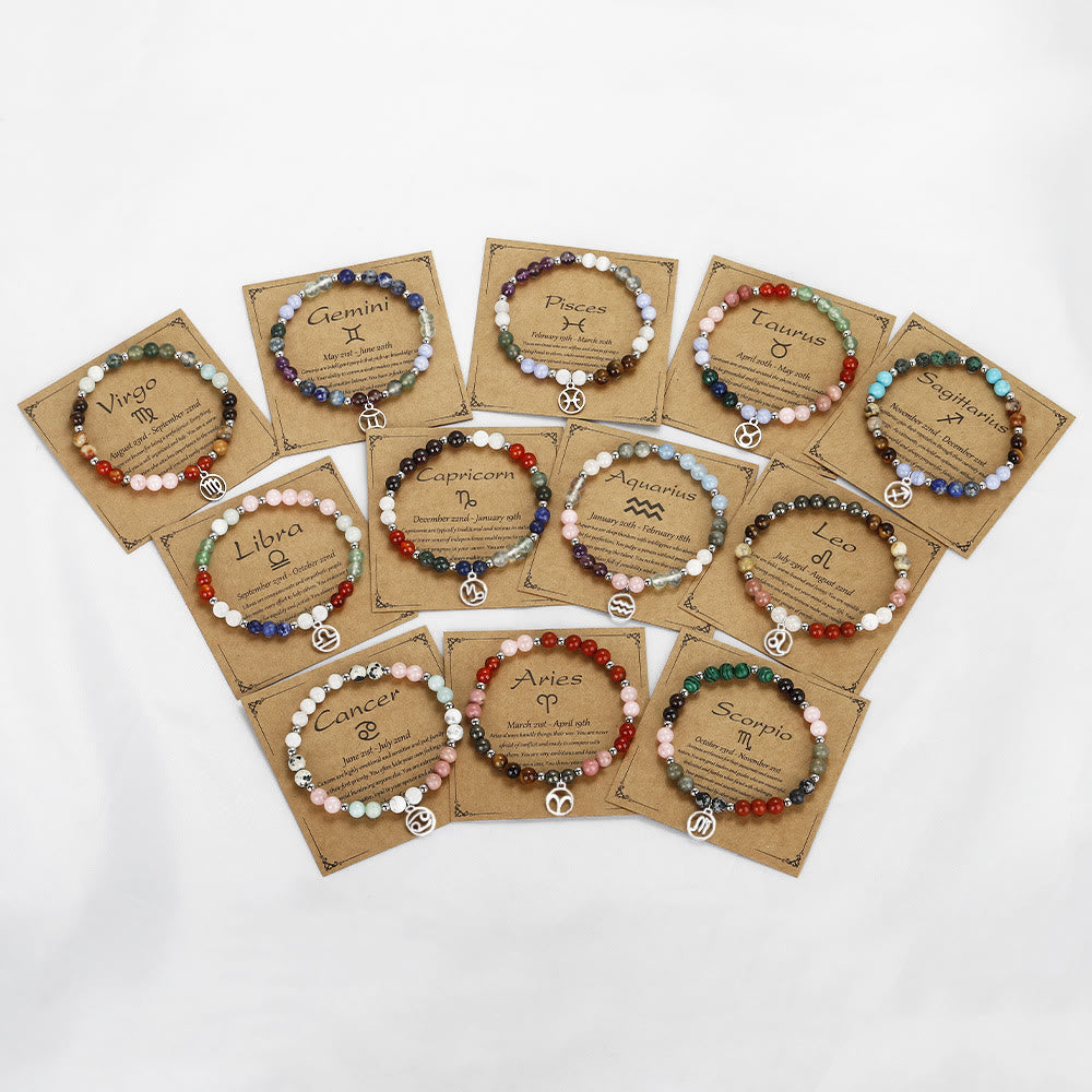 Bracelet pendentif zodiaque en argent avec perles en pierre naturelle Olivenorma