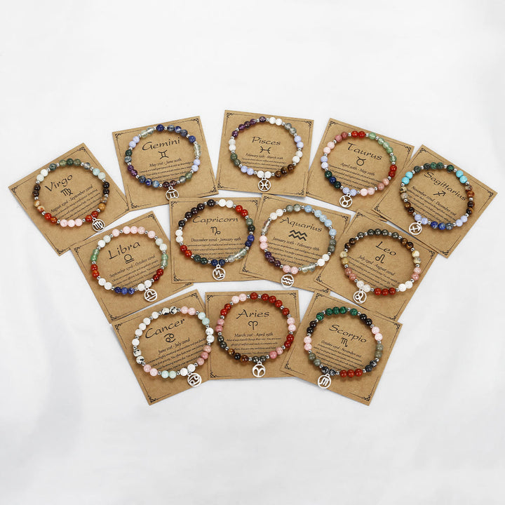 Bracelet pendentif zodiaque en argent avec perles en pierre naturelle Olivenorma