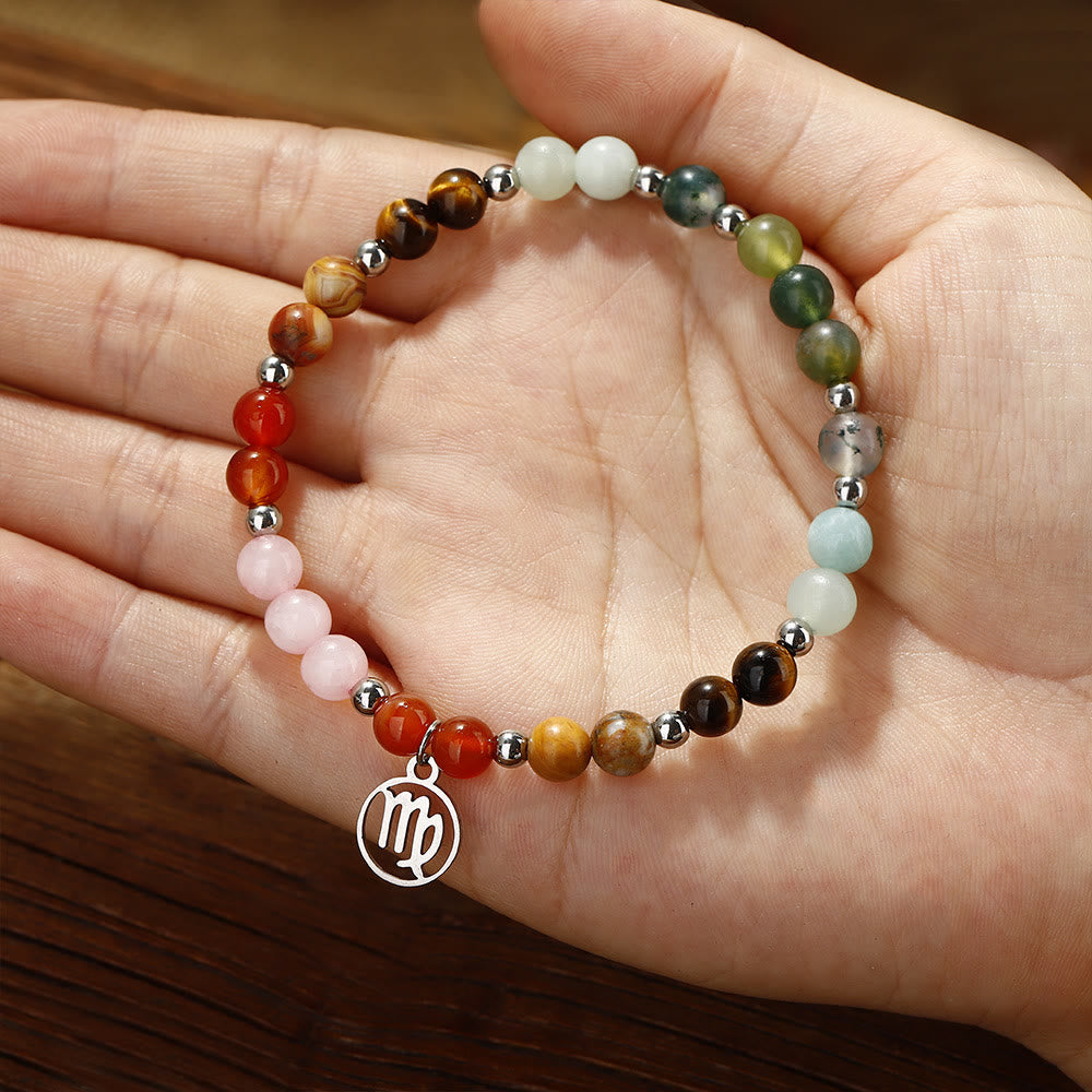 Bracelet pendentif zodiaque en argent avec perles en pierre naturelle Olivenorma