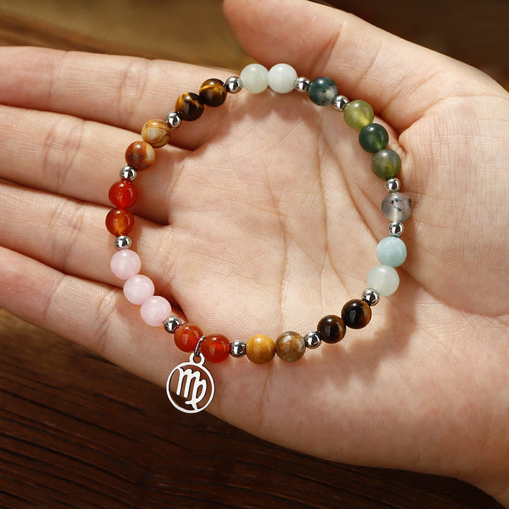 Bracelet pendentif zodiaque en argent avec perles en pierre naturelle Olivenorma