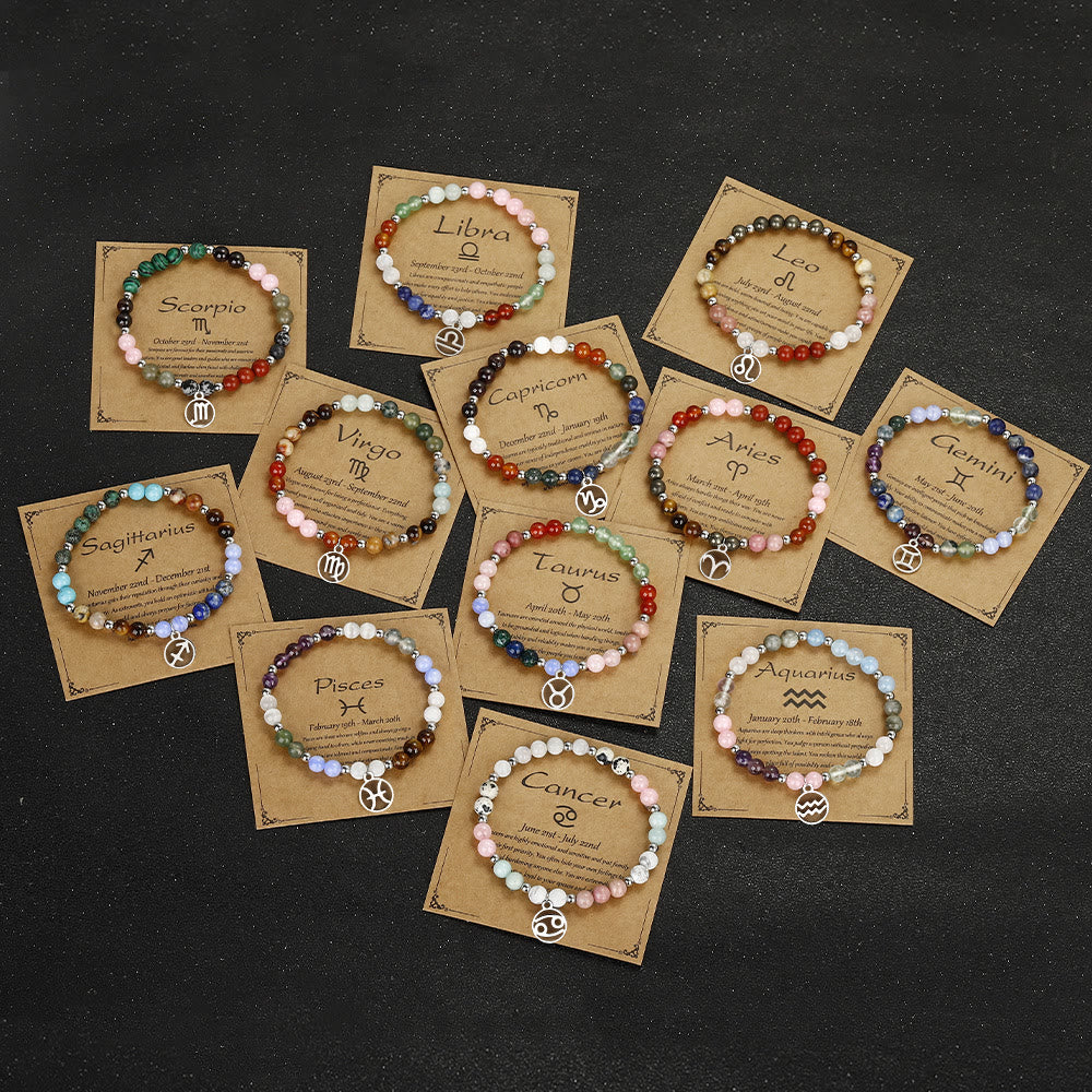 Bracelet pendentif zodiaque en argent avec perles en pierre naturelle Olivenorma