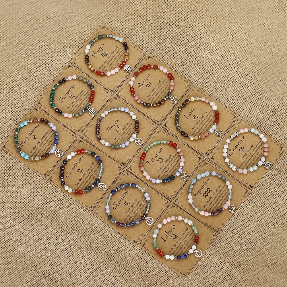 Bracelet pendentif zodiaque en argent avec perles en pierre naturelle Olivenorma