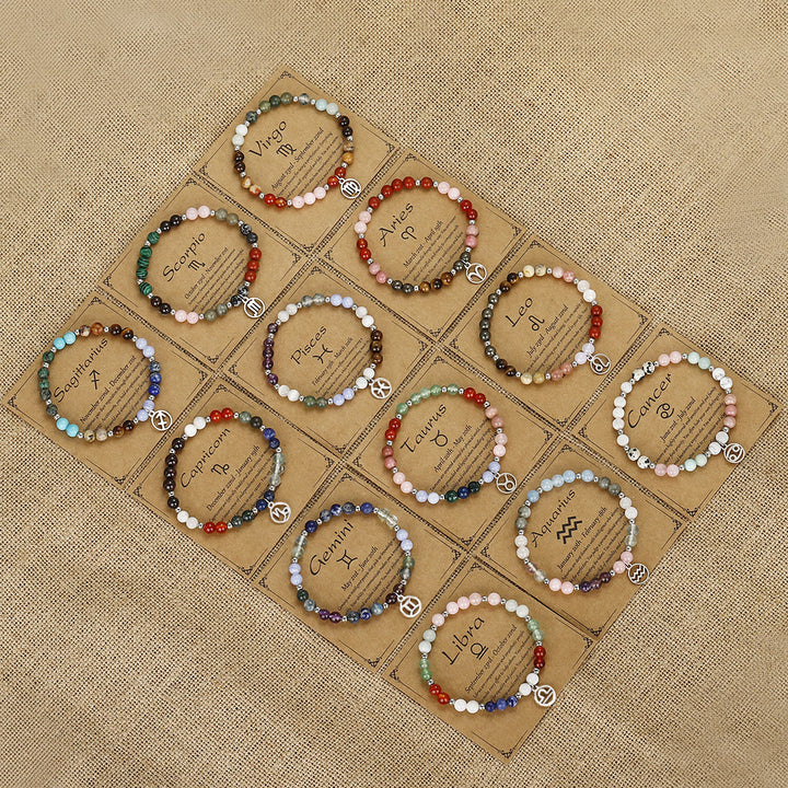 Bracelet pendentif zodiaque en argent avec perles en pierre naturelle Olivenorma