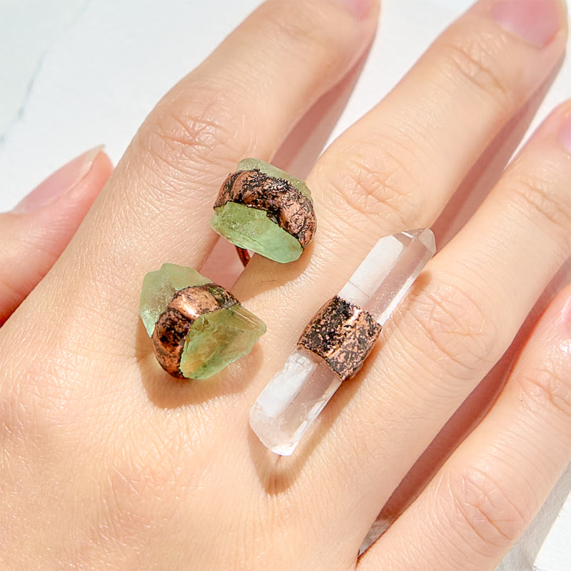 Bague ajustable en quartz transparent et fluorite verte Olivenorma