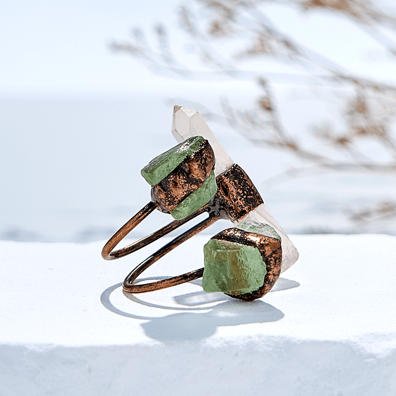 Bague ajustable en quartz transparent et fluorite verte Olivenorma