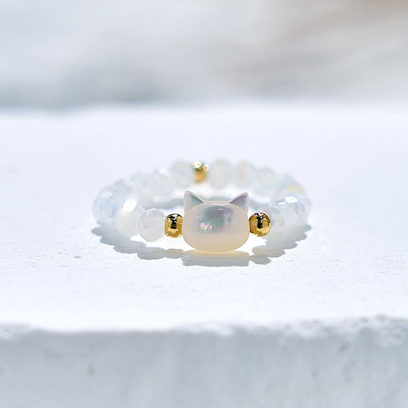 Bague en perles de cristal transparent en obsidienne naturelle pour chaton Olivenorma