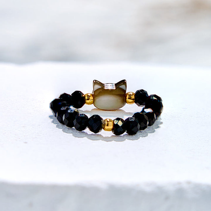 Bague en perles de cristal transparent en obsidienne naturelle pour chaton Olivenorma
