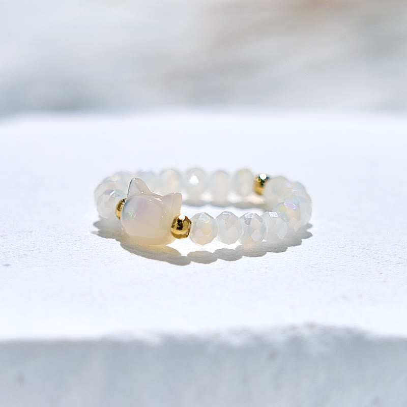 Bague en perles de cristal transparent en obsidienne naturelle pour chaton Olivenorma