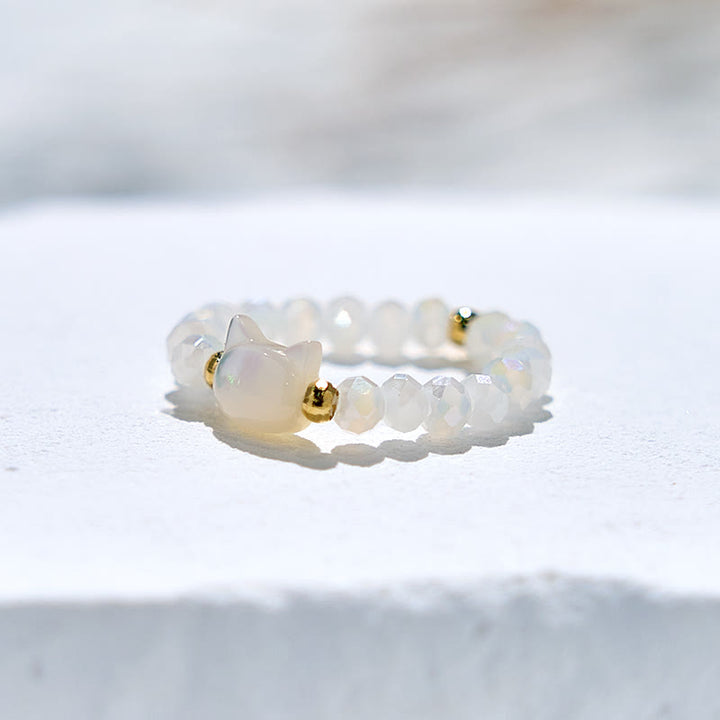 Bague en perles de cristal transparent en obsidienne naturelle pour chaton Olivenorma