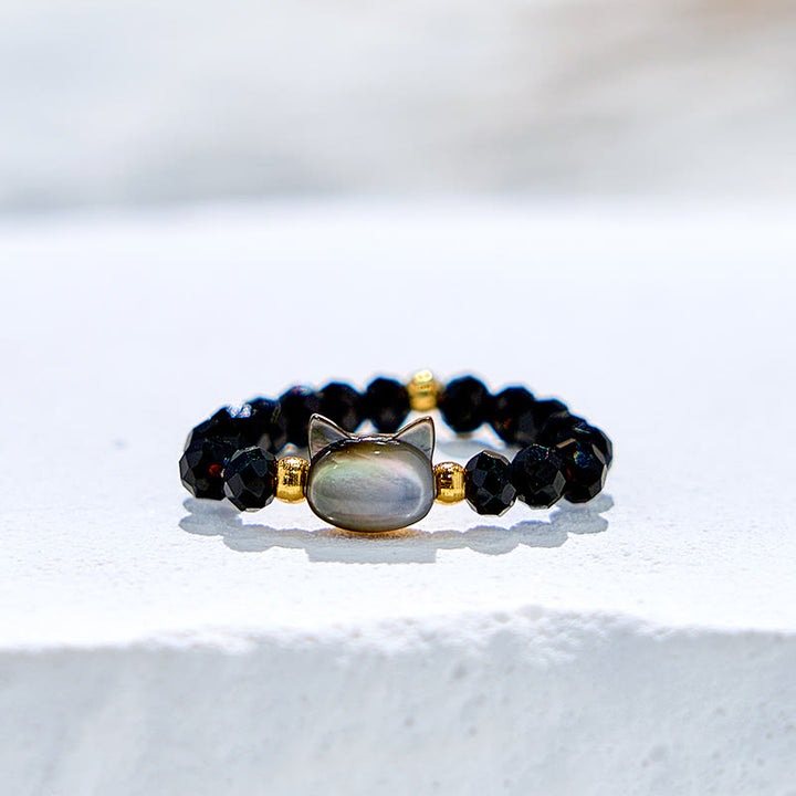 Bague en perles de cristal transparent en obsidienne naturelle pour chaton Olivenorma