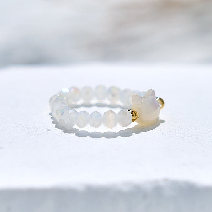 Bague en perles de cristal transparent en obsidienne naturelle pour chaton Olivenorma