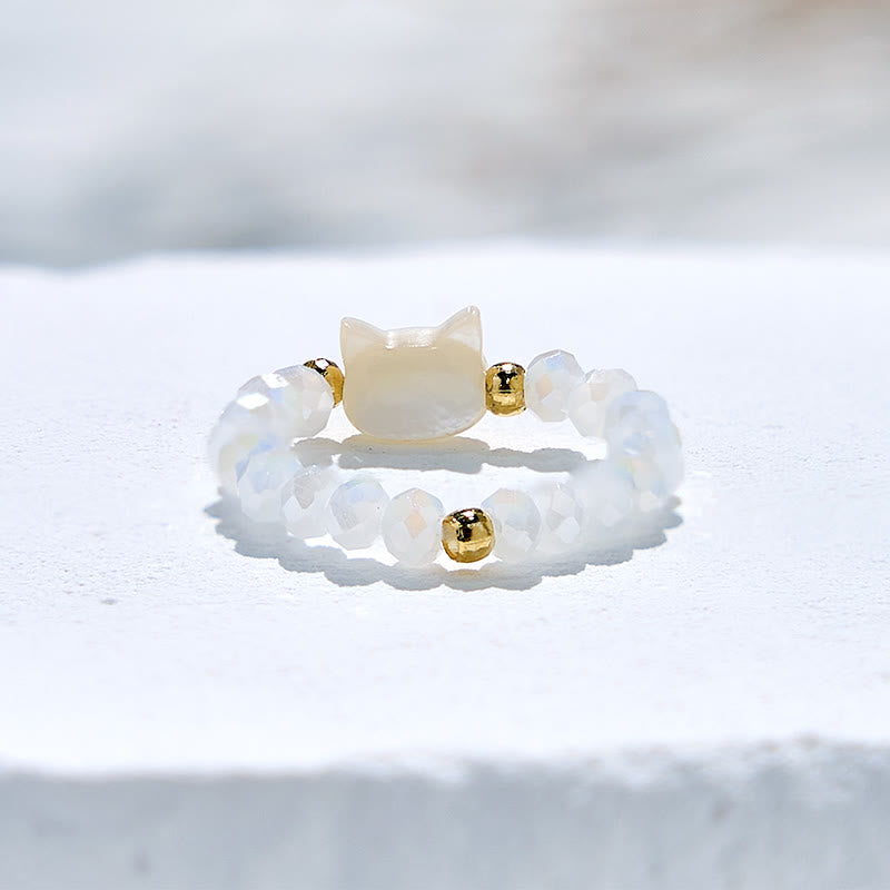 Bague en perles de cristal transparent en obsidienne naturelle pour chaton Olivenorma