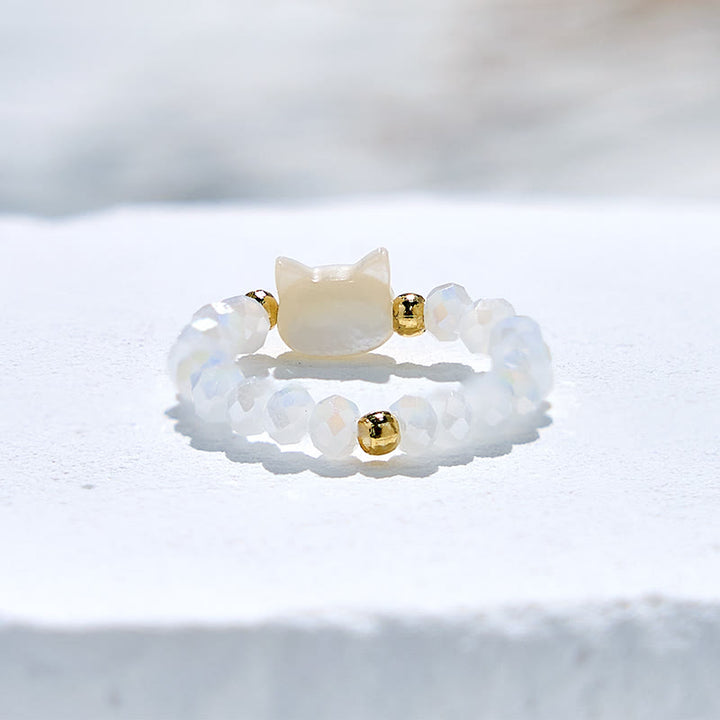 Bague en perles de cristal transparent en obsidienne naturelle pour chaton Olivenorma