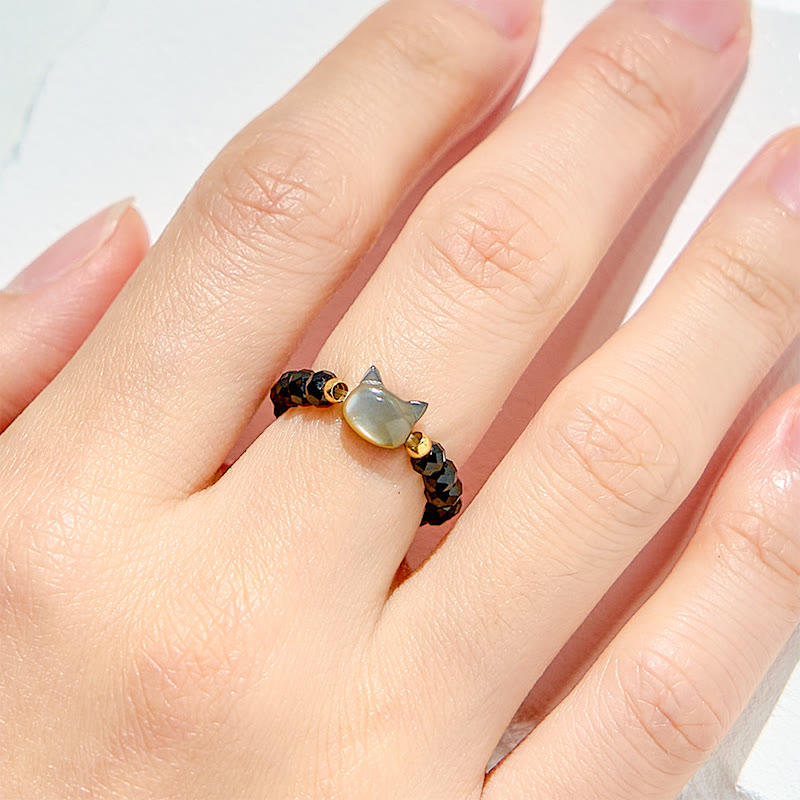 Bague en perles de cristal transparent en obsidienne naturelle pour chaton Olivenorma