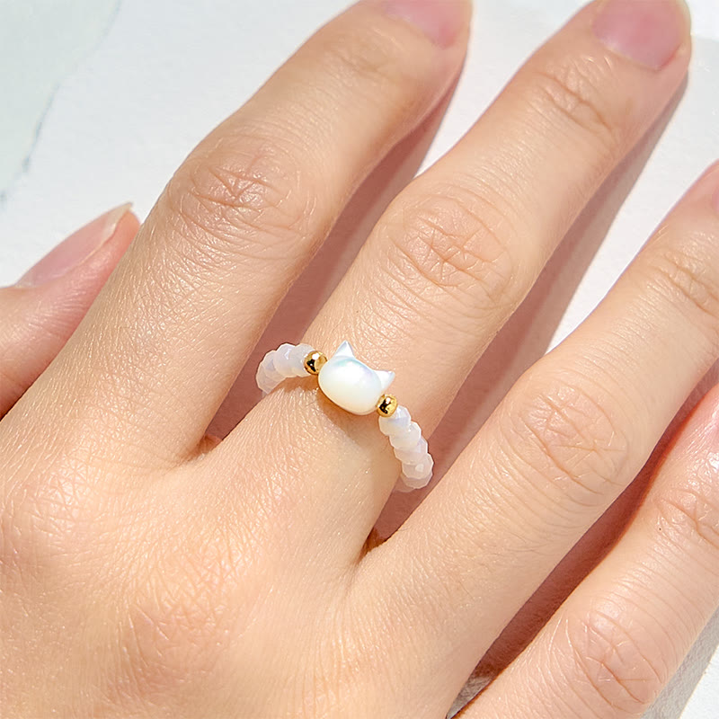 Bague en perles de cristal transparent en obsidienne naturelle pour chaton Olivenorma